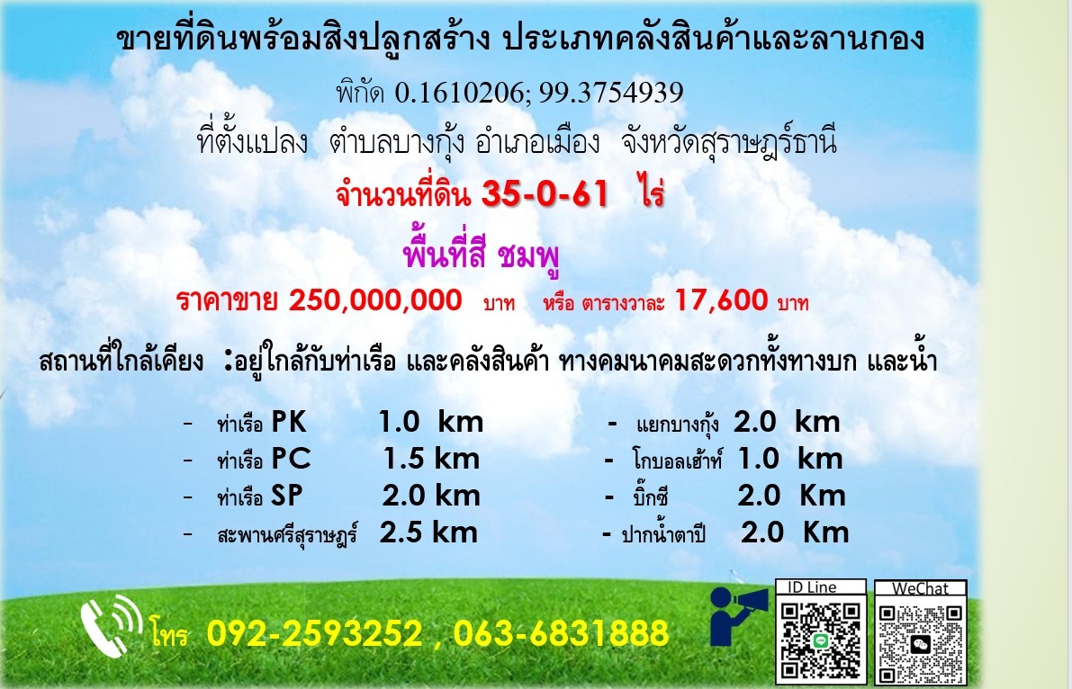 ขายที่ดิน 35 ไร่ 61  ตารางวา ตำบลบางกุ้ง อำเภอเมือง  จังหวัดสุราษฎร์ธานี