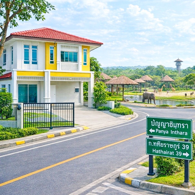 เฟอร์ครบ บ้านเดี่ยวให้เช่า 3น้ำ 3นอน สาธิตพัฒนา ซาฟารีเวิลด์ บ้านเดี่ยว 2 ชั้น  70 ตร.ว. 280 ตร.ม. ถนนปัญญาอินทราและทางด่วน หทัยราษฎร์39