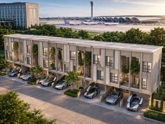 จอดรถ2-3คัน   สุวรรณภูมิ  ARL ลาดกระบัง 900 ม. รอยัลลาดกระบังกอล์ฟ  ทาวน์โฮม 3 ชั้น กว้าง 5.5 เมตร 3-4นอน 4 น้ำ 20 ตร.ว. 240 ตร.ม.