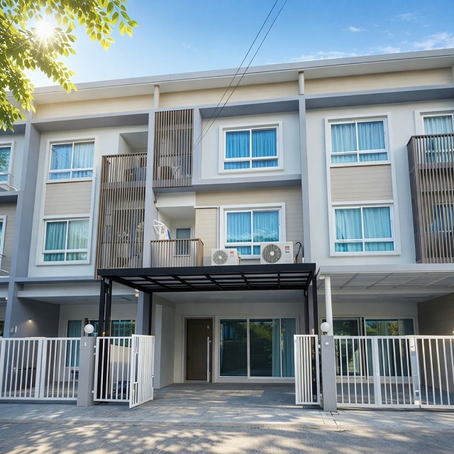 ใกล้ BTSศรีลาซาล 600ม. เมกาบางนา 4.8 กม. สุขุมวิท105  ให้เช่า แบริ่ง ทาวน์โฮม 3ชั้น 5แอร์ 22ตรว. 222 ตร.ม.บิ๊กซี บางนา 1.9 กม.บางนา