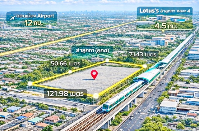 ลำลูกกา21-27 รถไฟฟ้า BTSคูคต 500ม.ที่ดินถมแล้วให้เช่า ใกล้คลองสอง เหมาะลงทุน โกดัง โลจิสติกส์ ขนาด 5 ไร่