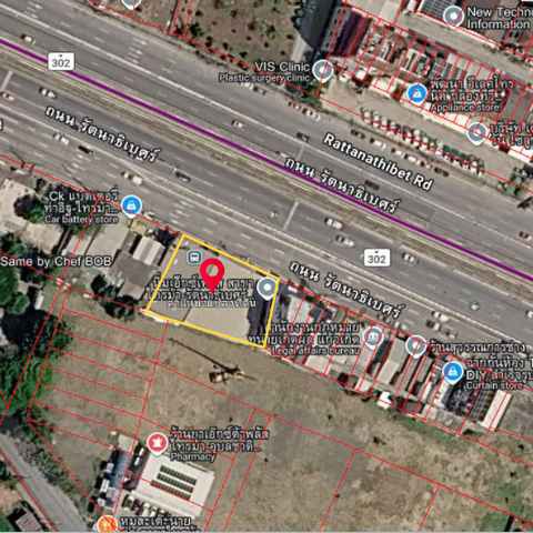 ขาย ที่ดิน ติดถนนรัตนาธิเบศร์ ใกล้แยกไทรม้า เนื้อที่ 231 ตร.ว. หน้ากว้าง 34 เมตร มีรายได้ค่าเช่าทันที 165000 บาท/ตร.ว.