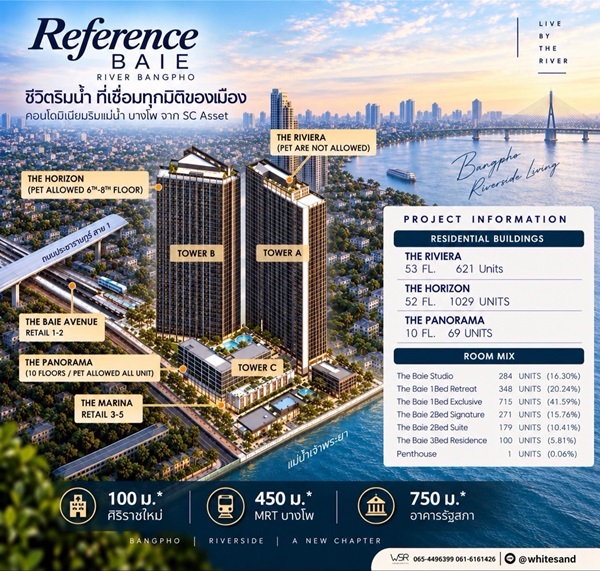 เรฟเฟอเรนซ์ เบย์ ริเวอร์ บางโพ คอนโดวิวเจ้าพระยา Fully Furnished ใกล้ MRT รพ โทร 0616161426